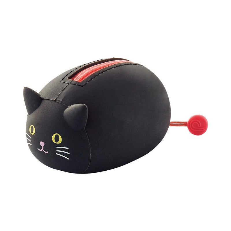 LIHIT LAB PuniLabo Mini Zipper Pouch, Horizontal, 2.2" x 2.7", Black Cat (A7780-3) - Image 1